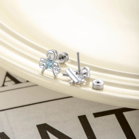 Bowknot Heart Ear Cartilage Stud Titanium Steel Zircon Piercing Jewelry Screw Back Earring For Women