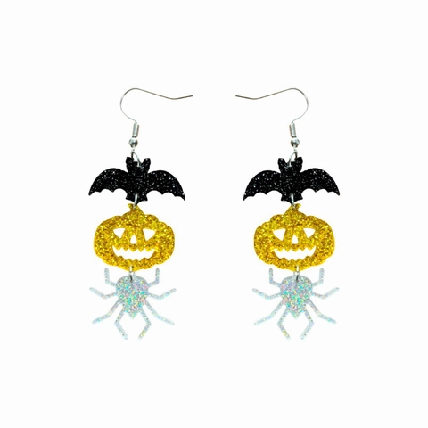 Halloween Dangle Earrings Acrylic Glitter Bat Pumpkin Spider Sparkling Quirky Festive Jewelry For Women Girls