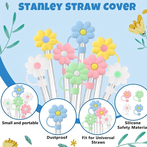 Siliconen Rietjes Covers Stofdicht Herbruikbaar Bloem Margriet Vorm Kap Zacht Beker Accessoires