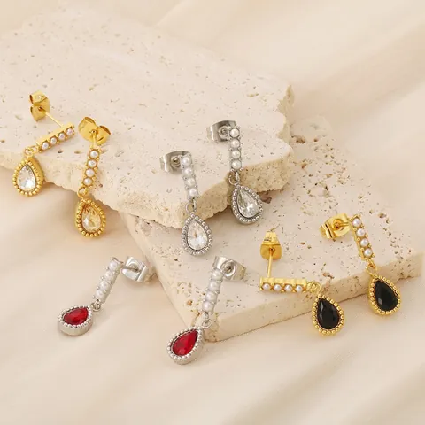 Vintage Water Drop Dangle Earrings Stainless Steel With Shell Artificial Pearls And Crystal Inlaid For Women Elegant Jewelry