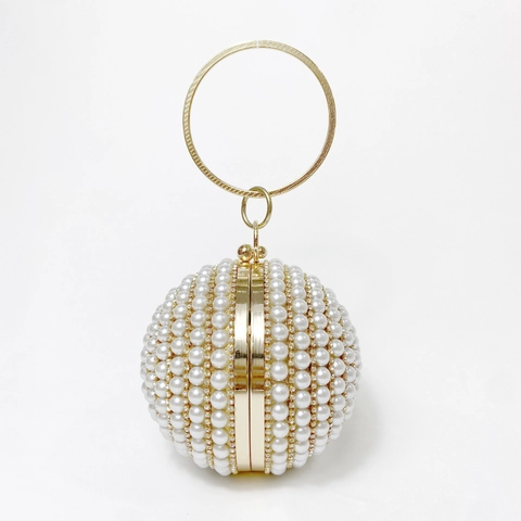 Borsa Da Sera Sfera Künstliche Perle Strass Lusso Borsa A Mano Rotonda Festa Con Manico Anello Metallo E Tracolla Catena
