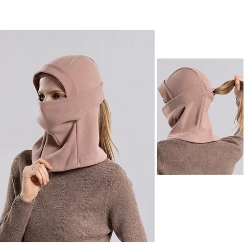 Pasamontañas Máscara Facial Forro Polar Cortavientos Clima Frío Esquí Ciclismo Sombreros Con Agujero Para Coleta