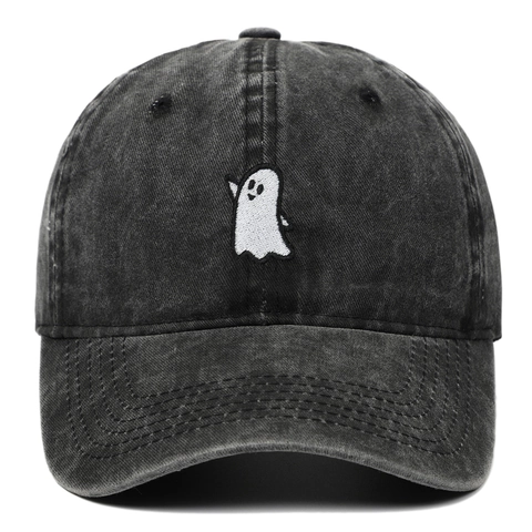 Ghost Embroidery Baseball Cap Washed Cotton Vintage Distressed Dad Hat Adjustable Casual Outdoor Sun Protection Unisex