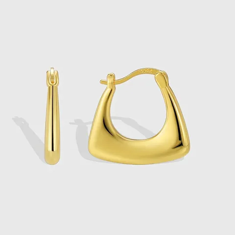 Minimalisti Orecchini a Cerchio Geometrici in Rame Placcato Oro 18K per Donna Con Perno in Argento Sterling 925 Gioielli