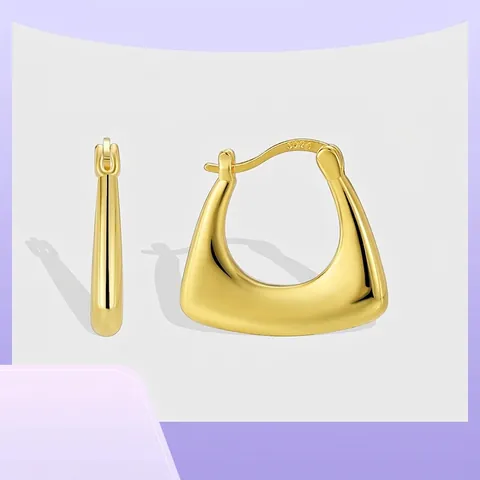 Minimalisti Orecchini a Cerchio Geometrici in Rame Placcato Oro 18K per Donna Con Perno in Argento Sterling 925 Gioielli