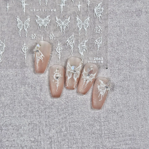 Autocollants Ongles Papillon Relief 3D Style Gothique Sombre Décalcomanies Auto Adhésives Décoration Manucure