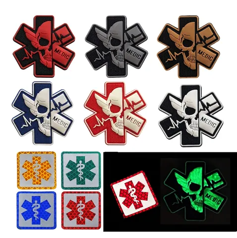 MEDIC Tactical Morale Patch PVC Rubber Reflective Luminous Star Of Life Skull Hook And Loop Backing
