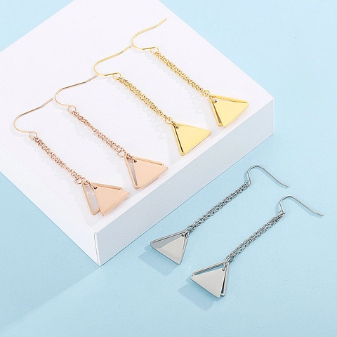 Pendientes De Borla De Triángulo Hueco De Acero Inoxidable Largo Geométrico Gota Colgante Joyería De Moda Para Mujeres