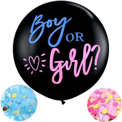 Gender Reveal Party Ballons Schwarz Latex Und Papier Konfetti Boy Or Girl Design Baby Shower Überraschungsdekor
