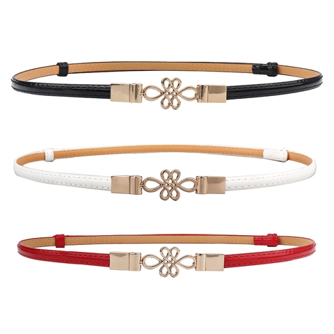 Cintura a Vita Sottile in Pelle PU Regolabile da Donna Con Fibbia a Nodo Cinese Oro Cintura Decorativa per Abiti