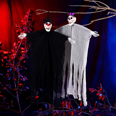 Halloween Hängende Geist Totenkopf Dekoration Mit Zylinder Gruselige Skelett Geist Requisiten Für Spukhaus Party Tür Dekor