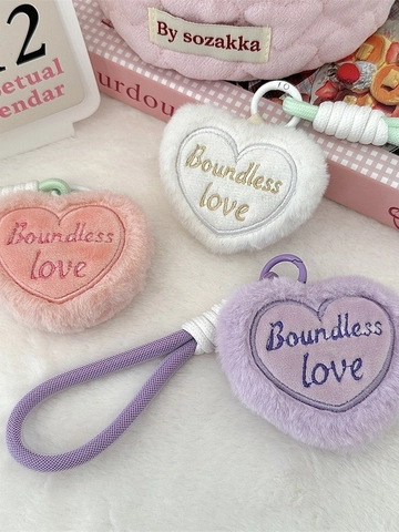 Hart Pluche Sleutelhanger Met Borduurwerk Zacht Kunstbont Tas Hanger Gevlochten Koord Voor Rugzak Decoratie