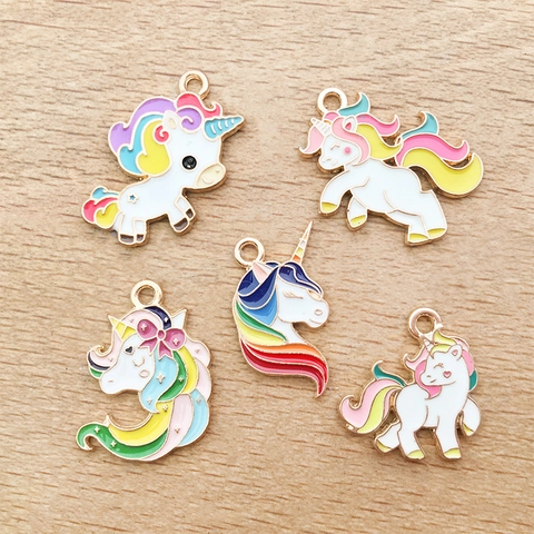 Ciondoli Pendenti Unicorno Cartone Animato Lega Zinco Smalto Arcobaleno Per DIY Gioielli Collana Orecchino Accessori
