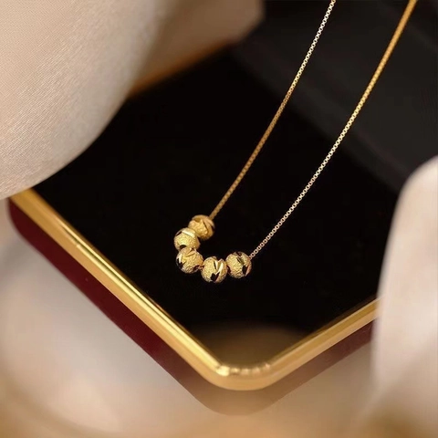 Collana Con Pendente A Perle Tonde In Acciaio Inossidabile Placcato Oro Testurizzato Satinato Portafortuna Gioielli Donna