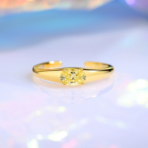 Yellow Cubic Zirconia Adjustable Opening Ring 925 Sterling Silver Jewelry Niche Elegant Finger Ornament For Women