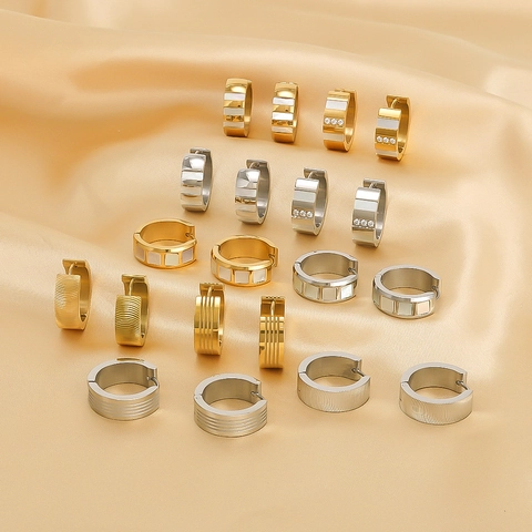 Hoop Earrings 18K Gold Plated Stainless Steel Zircon Shell Inlay Geometric Minimalist Jewelry For Women
