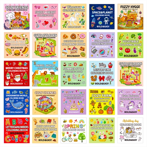 Coloring Book Bold And Easy Food Fruit Animals Cartoon Drawings For Kids And Adults Stress Relief Relaxation