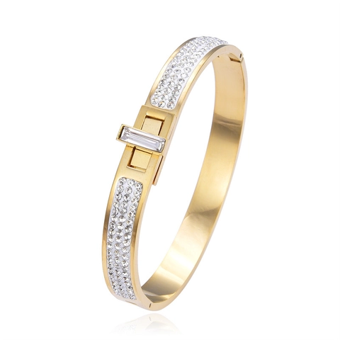 Fashion Stainless Steel Bangle Bracelet For Women With Rhinestones And Rectangular Zircon Luxury Jewelry Accessory