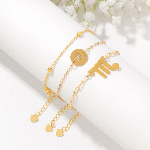Bracciale Vintage in Lega d'Oro con Segni Zodiacali Triplo Strato Gioielli per Regalo di Compleanno Accessorio Unisex Pendenti
