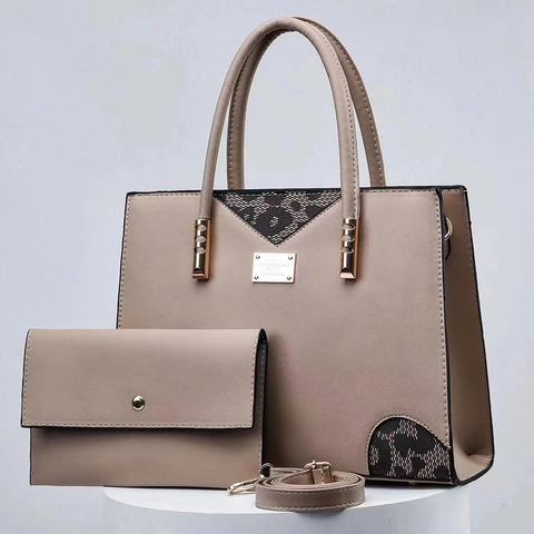 Fashion PU Leather Women Handbag And Wallet Set Leopard Print Patchwork Tote Shoulder Bag With Detachable Strap For Daily Office