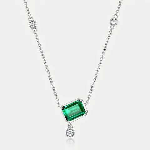 Collana Con Smeraldo Creato In Laboratorio Argento Sterling 925 Taglio Smeraldo Gemma Verde Pendente Geometrico Donna