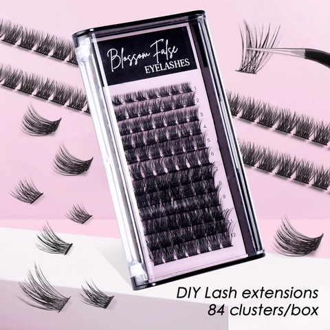DIY Cluster Lashes Eyelash Extensions Natural Dense Slender Long Curl Matte Black Segmented Individual False Eyelashes