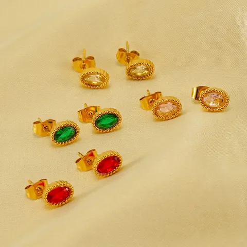 Ovale Zirkonia Ohrstecker Edelstahl 18K Vergoldet Vintage Eleganter Schmuck Für Damen