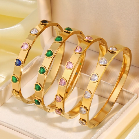 Eleganter Edelstahl Herz Strass Armreif Für Damen Vergoldet Pave Bunte Steine Eingelegt Mode Armband Geschenk