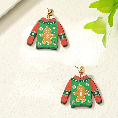 Pendientes De Suéter Feo De Navidad Acrílico Hombre De Jengibre Copos De Nieve Bastón De Caramelo Joyería Festiva Regalo