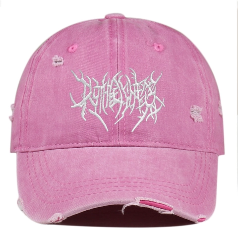 Washed Cotton Baseball Cap Distressed Gothic Embroidery Adjustable Streetwear Vintage Grunge Dad Hat Men Women