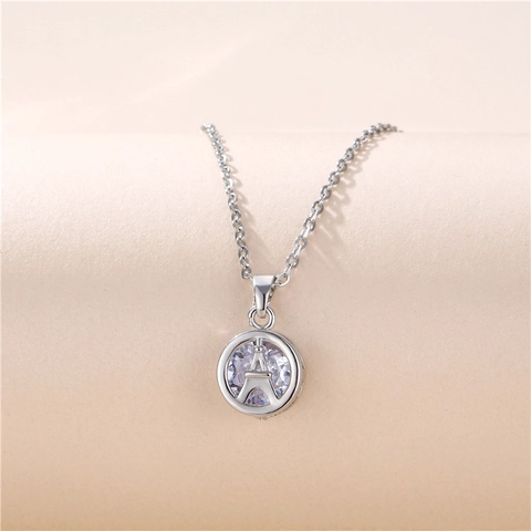 Eiffel Turm Anhänger Halskette Rund Edelstahl Kupfer Zirkon Mode Schmuck Für Frauen Elegant