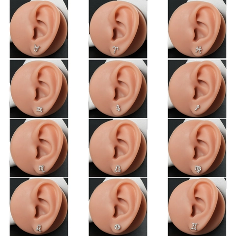 Zodiac Constellation Ear Bone Stud Earrings With Stainless Steel Earring Post Copper Zircon Piercing Screw Back Fashion Jewelry