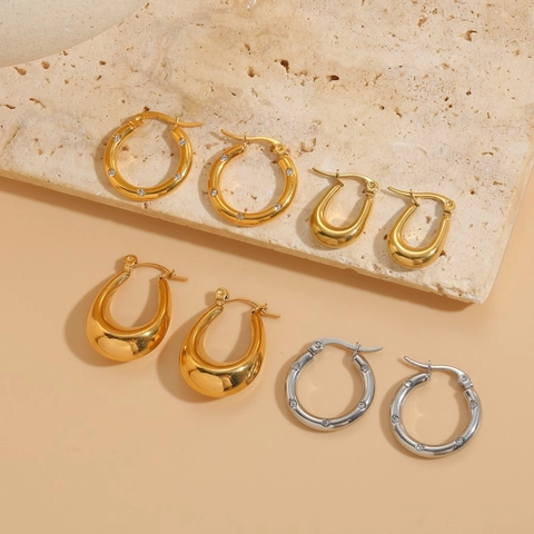 Titanium Stalen Oorbellen Met Zirkonia Inleg Druppelvormige U-Vormige Minimalistische Sieraden Voor Dames