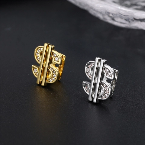 Hip Hop Singolo Dente Grillz Rame Zircone Cuore Stella Segno Dollaro Croce Serpente Gioielli Per Denti Placcato Oro Argento
