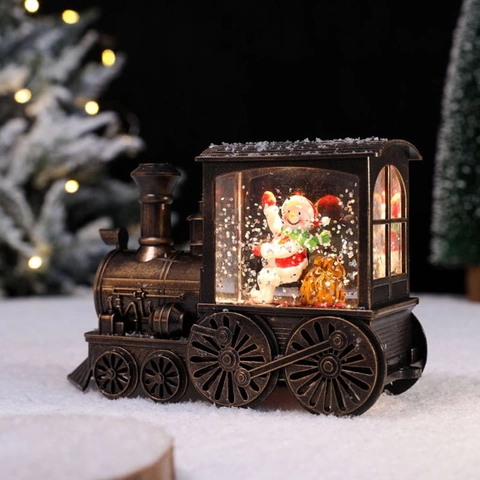 Vintage Kersttrein Sneeuwbol Lantaarn LED Verlichte Glitter Decor Voor Tafel Decoratie Kerstman Sneeuwpop