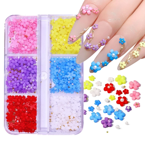 3D Nail Art Charms Mixed Resin Flowers Heart Bowknot Photosensitive Color Changing Holographic Aurora Decoration