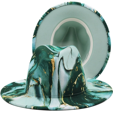 Cappello Fedora Stampa Marmo Tesa Larga Cotone Poliestere Jazz Cap Retro Unisex Viaggio