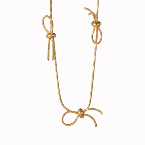 Collier Pendentif Nœud en Acier Inoxydable Minimaliste pour Femmes Plqué Or 18K Chaîne Serpent Ras du Cou Bijoux de Création de Niche