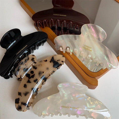 Azetat Haarklammer Groß Gebogen Französisch Vintage Schildpatt Muschelmuster Starker Halt Haaraccessoires Für Frauen