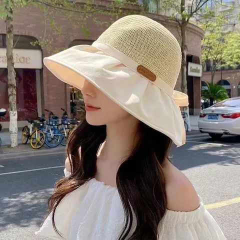 Women's Elegant Polyester Sun Hat Foldable Wide Brim Bucket Hat With Decorative Bow For Summer Beach Travel Vacation