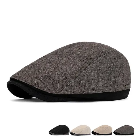 Men Vintage Newsboy Cap Adjustable British Style Striped Flat Hat Polyester Cotton For Outdoor Casual Wear