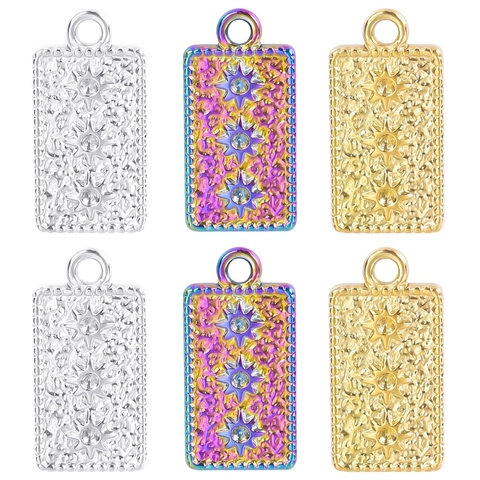 Colgante Rectangular De Acero Inoxidable Con Diseño De Estrella Y Textura Martillada Amuleto Geométrico Retro Para Mujer