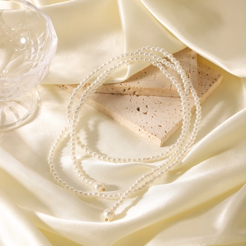 Collana Lunga Di Künstliche Perle Vintage Francese Multistrato Catena Per Maglione Elegante Ciondolo In Madreperla Per Donna