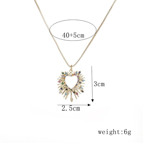 Collana Con Pendente A Cuore Da Donna Rame Placcato Oro Zircone Colorato Cavo Raggio Di Sole Gioielli Di Moda