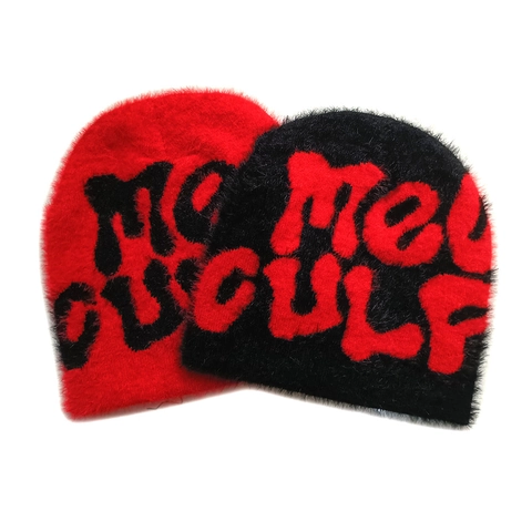 Bonnet En Tricot Peluche Fausse Fourrure Chaud Hiver Doux Motif Lettres Streetwear Pour Hommes Femmes
