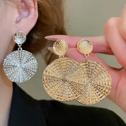 Vintage Geometrische Runde Hängeohrringe Mit 925 Sterling Silber Ohrstecker Spiralstruktur Metallisches Statement Für Damen