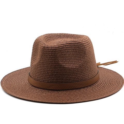 Cappello Fedora Di Paglia Panama A Tesa Larga Protezione Solare Estate Spiaggia Vacanze Stile Vintage Con Cinturino In Pelle Unisex