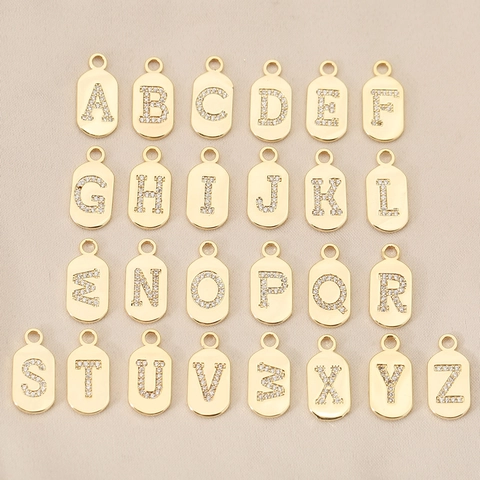 Alphabet Letter Pendant Oval Medal Copper Rhinestone Inlaid Gold Silver Plated DIY Necklace Bracelet Jewelry Accessory