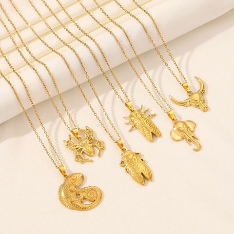 Collana Con Pendente In Acciaio Inossidabile Animale Insetto Elefante Camaleonte Ragno Cicala Toro Gioielli Per Donna Uomo Vintage
