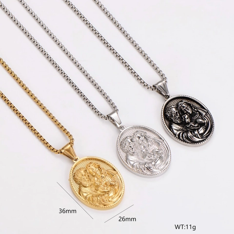 Collana Con Pendente Rilievo Sacra Famiglia Vintage Ovale Santa Maria Giuseppe Metallo Gioielli Religiosi Cristiani